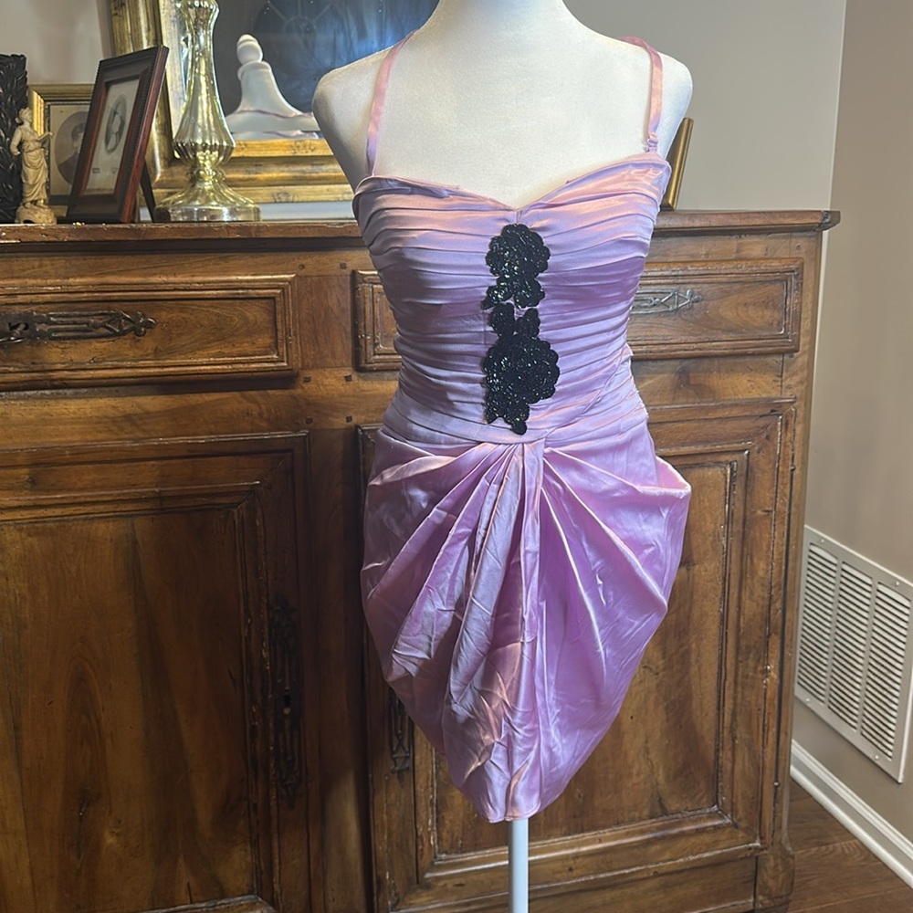 Bebe strapless shiny lavender Ruched Dress XS 2